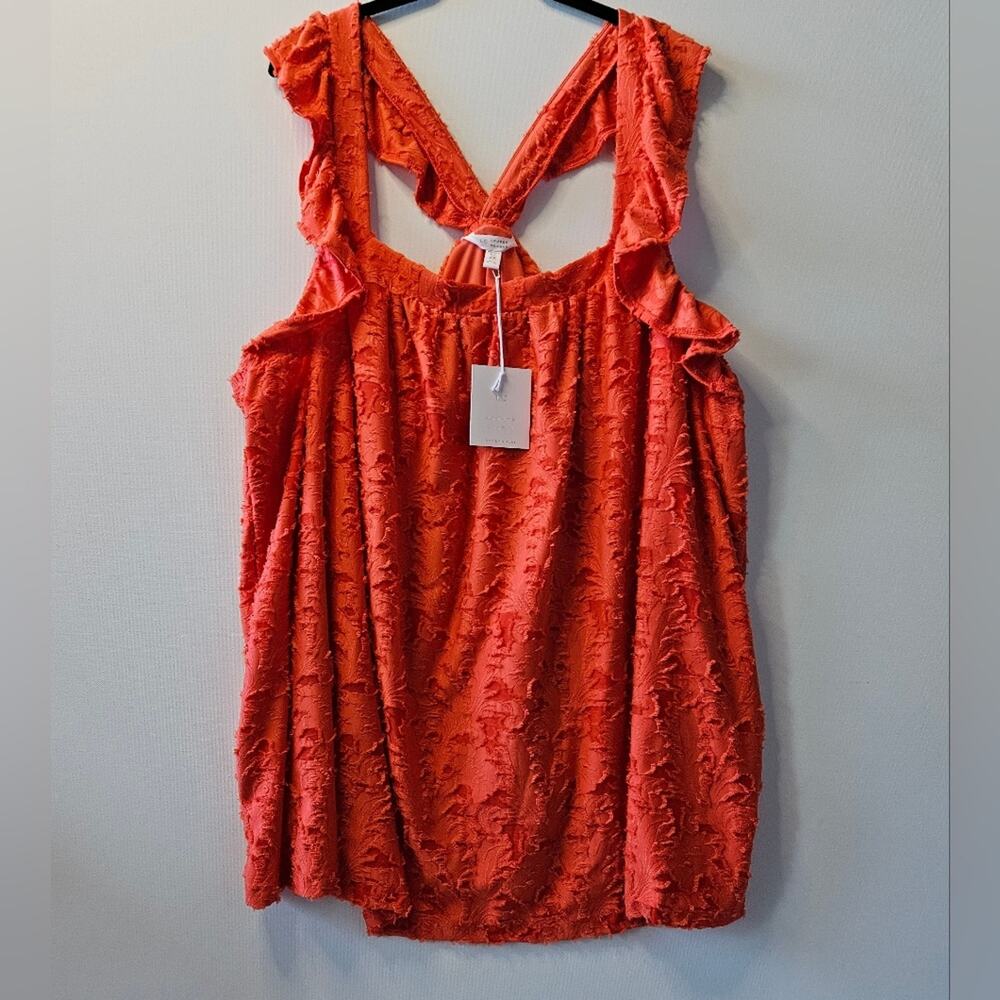 Lauren Conrad LC Sleeveless Tank Flowy Frayed Blouse Ruffled Orange Size 4X